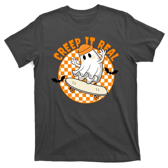 Creep It Real Skater Ghost Halloween Retro T-Shirt