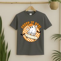 Creep It Real Skater Ghost Halloween Retro T-Shirt