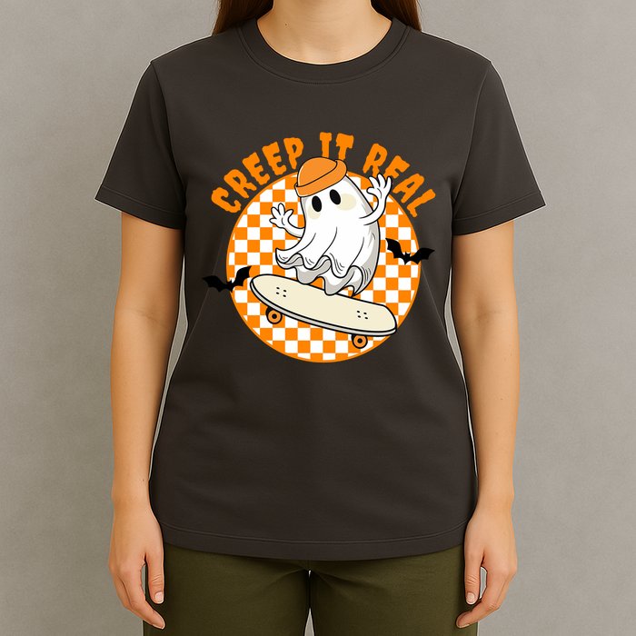 Creep It Real Skater Ghost Halloween Retro T-Shirt