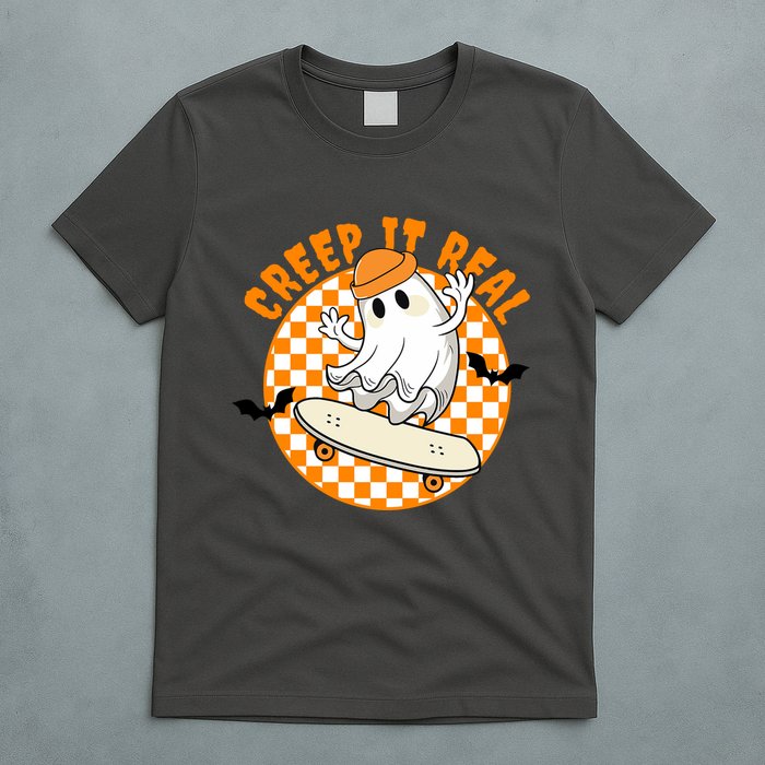 Creep It Real Skater Ghost Halloween Retro T-Shirt