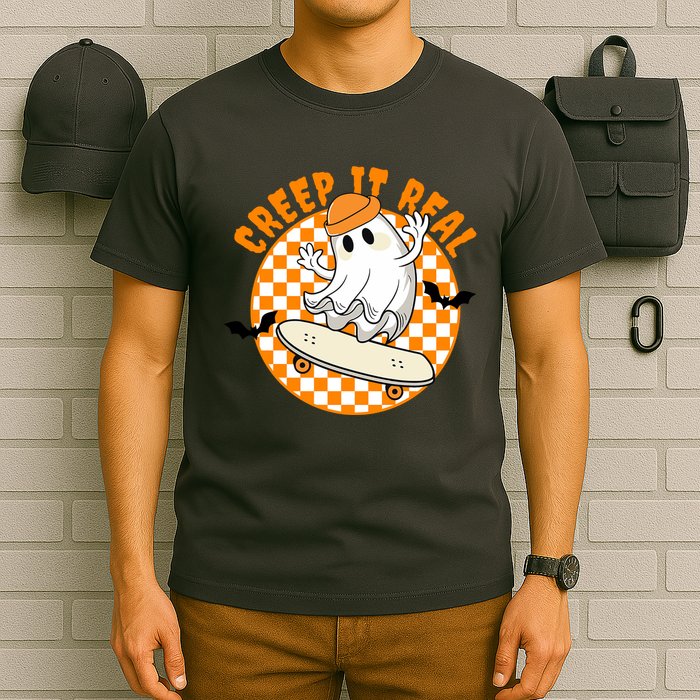 Creep It Real Skater Ghost Halloween Retro T-Shirt