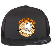 Creep It Real Skater Ghost Halloween Retro Flat Bill Trucker Hat