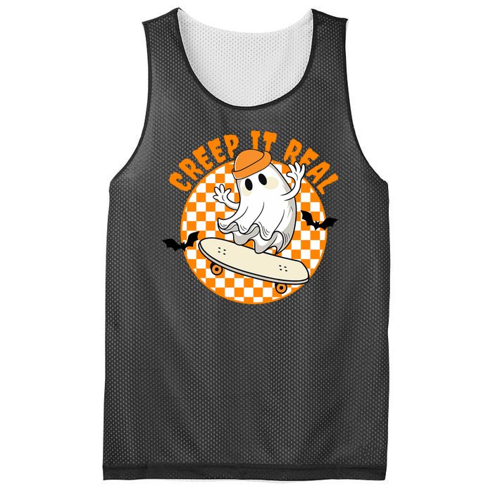 Creep It Real Skater Ghost Halloween Retro Mesh Reversible Basketball Jersey Tank