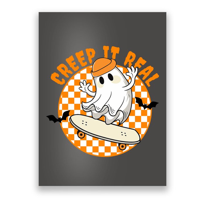 Creep It Real Skater Ghost Halloween Retro Poster