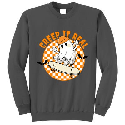 Creep It Real Skater Ghost Halloween Retro Tall Sweatshirt