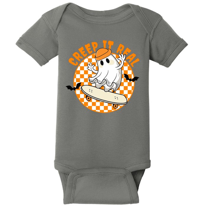 Creep It Real Skater Ghost Halloween Retro Baby Bodysuit