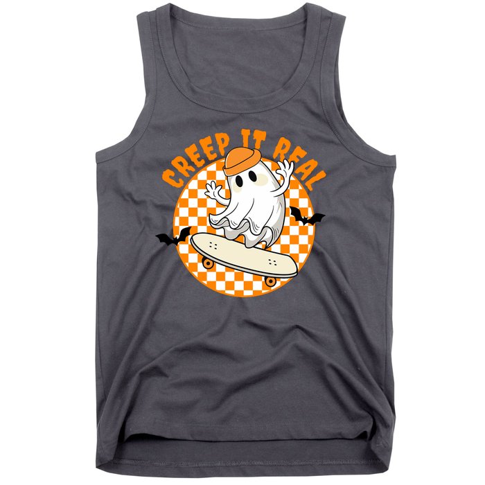 Creep It Real Skater Ghost Halloween Retro Tank Top