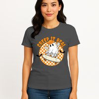 Creep It Real Skater Ghost Halloween Retro Womens T-Shirt