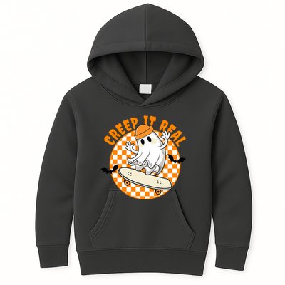 Creep It Real Skater Ghost Halloween Retro Kids Hoodie