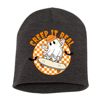 Creep It Real Skater Ghost Halloween Retro Short Acrylic Beanie