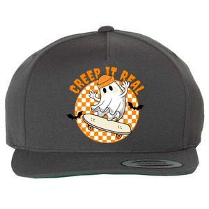 Creep It Real Skater Ghost Halloween Retro Wool Snapback Cap