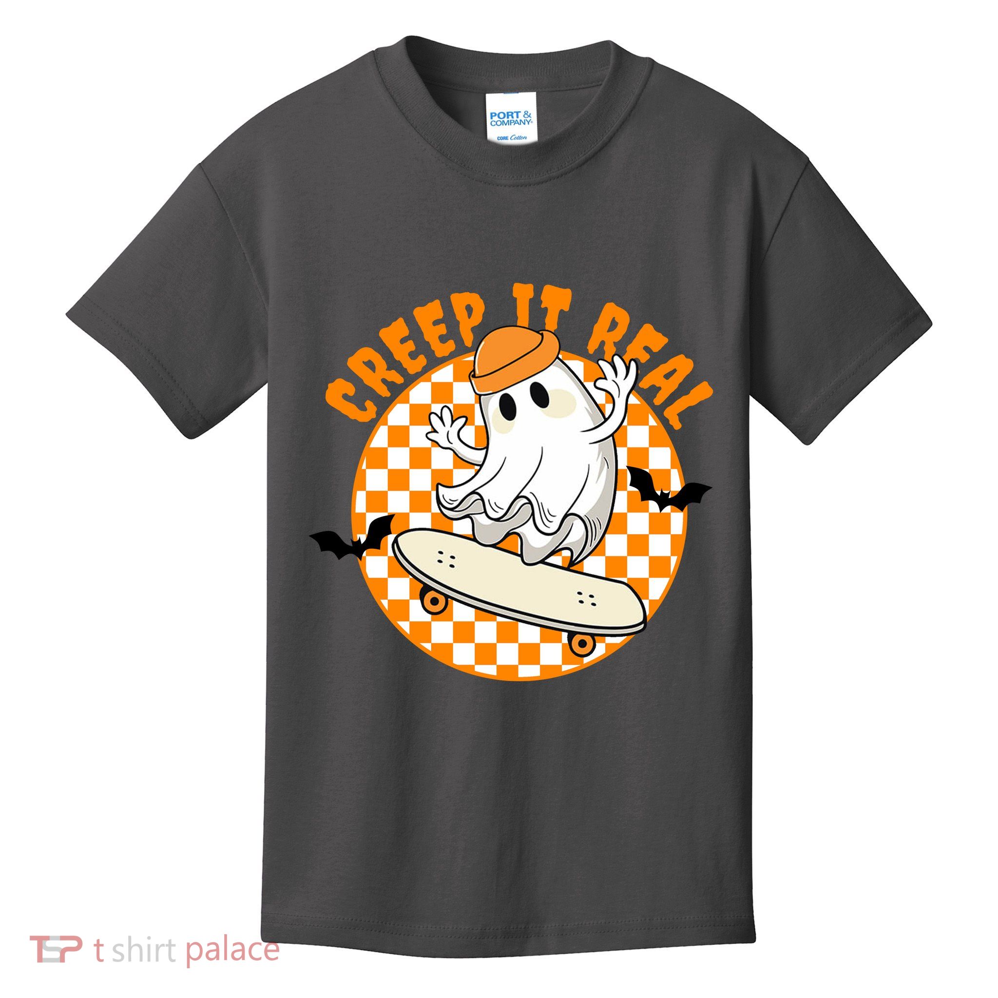 Creep It Real Skater Ghost Halloween Retro Kids T-Shirt