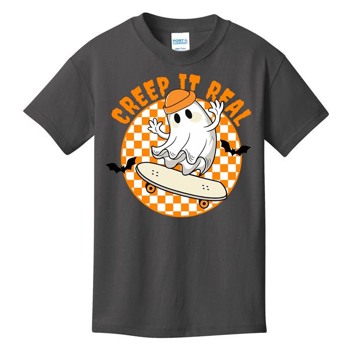 Creep It Real Skater Ghost Halloween Retro Kids T-Shirt