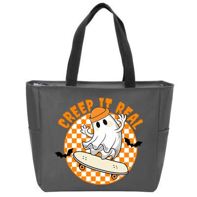 Creep It Real Skater Ghost Halloween Retro Zip Tote Bag