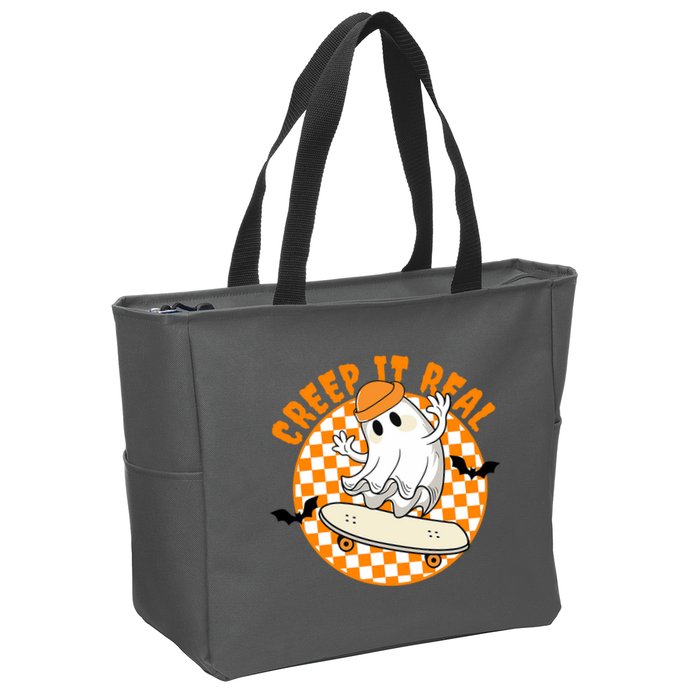Creep It Real Skater Ghost Halloween Retro Zip Tote Bag