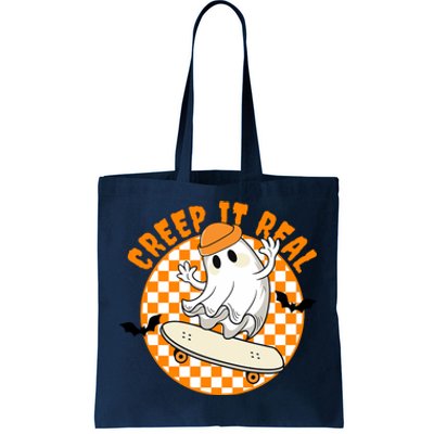 Creep It Real Skater Ghost Halloween Retro Tote Bag