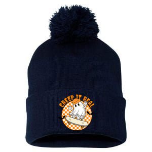 Creep It Real Skater Ghost Halloween Retro Pom Pom 12in Knit Beanie