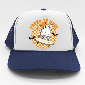 Creep It Real Skater Ghost Halloween Retro Trucker Hat