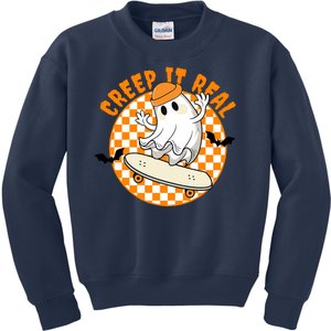 Creep It Real Skater Ghost Halloween Retro Kids Sweatshirt