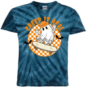 Creep It Real Skater Ghost Halloween Retro Kids Tie-Dye T-Shirt