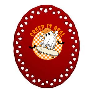 Creep It Real Skater Ghost Halloween Retro Ceramic Oval Ornament