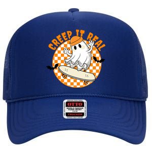 Creep It Real Skater Ghost Halloween Retro High Crown Mesh Back Trucker Hat