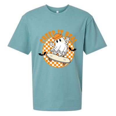Creep It Real Skater Ghost Halloween Retro Sueded Cloud Jersey T-Shirt