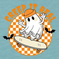 Creep It Real Skater Ghost Halloween Retro Sueded Cloud Jersey T-Shirt