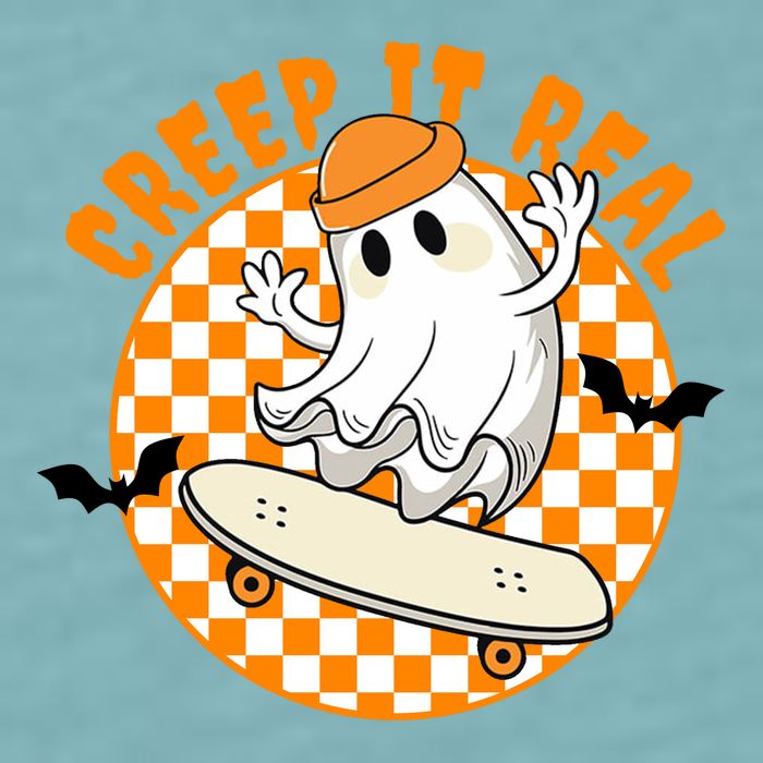 Creep It Real Skater Ghost Halloween Retro Sueded Cloud Jersey T-Shirt