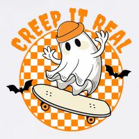 Creep It Real Skater Ghost Halloween Retro Garment-Dyed Sweatshirt