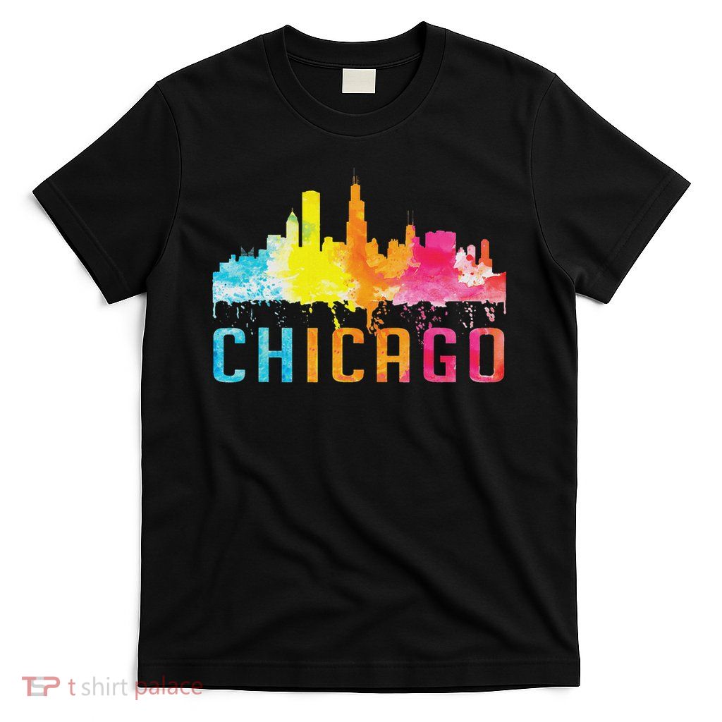 Chicago Illinois Retro Watercolour Skyline Souvenir T-Shirt