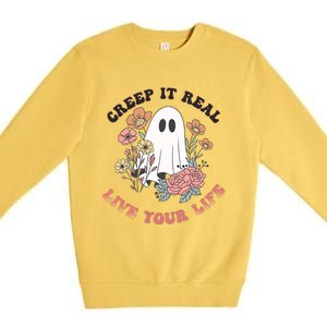 Creep It Real Live Your Life Cute Ghost Peace Love Halloween Gift Premium Crewneck Sweatshirt