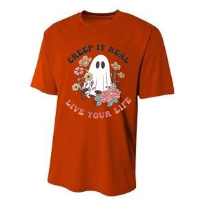 Creep It Real Live Your Life Cute Ghost Peace Love Halloween Gift Performance Sprint T-Shirt