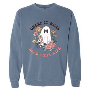 Creep It Real Live Your Life Cute Ghost Peace Love Halloween Gift Garment-Dyed Sweatshirt