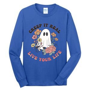 Creep It Real Live Your Life Cute Ghost Peace Love Halloween Gift Tall Long Sleeve T-Shirt