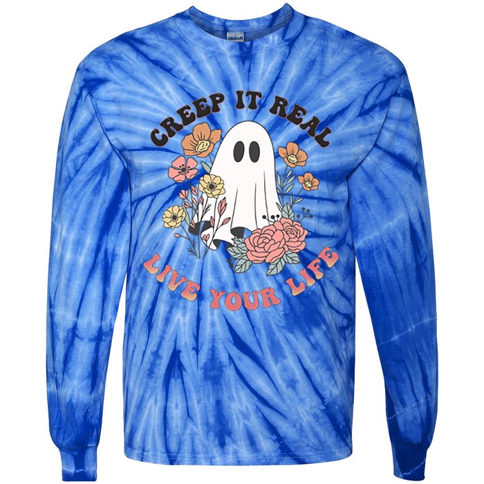 Creep It Real Live Your Life Cute Ghost Peace Love Halloween Gift Tie-Dye Long Sleeve Shirt