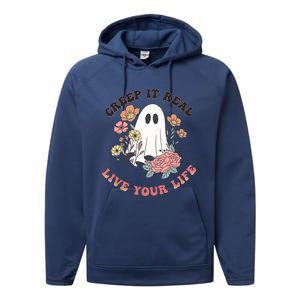 Creep It Real Live Your Life Cute Ghost Peace Love Halloween Gift Performance Fleece Hoodie