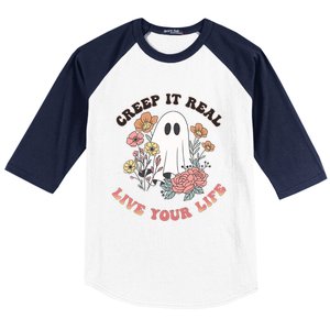 Creep It Real Live Your Life Cute Ghost Peace Love Halloween Gift Baseball Sleeve Shirt