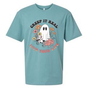 Creep It Real Live Your Life Cute Ghost Peace Love Halloween Gift Sueded Cloud Jersey T-Shirt