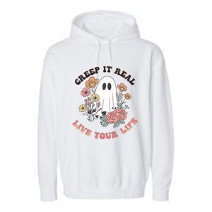 Creep It Real Live Your Life Cute Ghost Peace Love Halloween Gift Garment-Dyed Fleece Hoodie