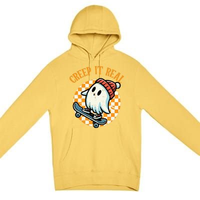 Creep It Real Skater Ghost Halloween Teen Premium Pullover Hoodie