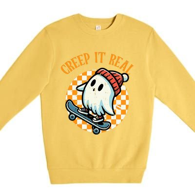 Creep It Real Skater Ghost Halloween Teen Premium Crewneck Sweatshirt