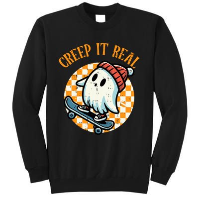 Creep It Real Skater Ghost Halloween Teen Tall Sweatshirt