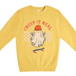 Creep It Real Skateboarding Ghost Retro Halloween Costume Premium Crewneck Sweatshirt