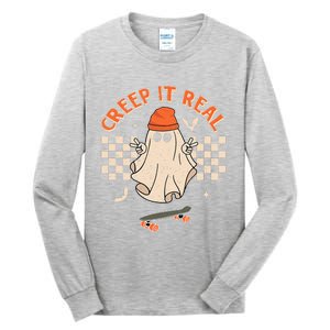 Creep It Real Skateboarding Ghost Retro Halloween Costume Tall Long Sleeve T-Shirt