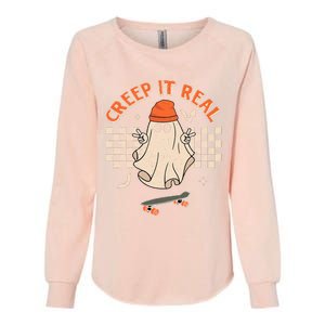 Creep It Real Skateboarding Ghost Retro Halloween Costume Womens California Wash Sweatshirt