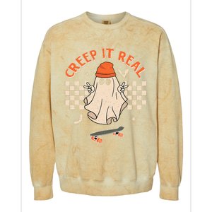 Creep It Real Skateboarding Ghost Retro Halloween Costume Colorblast Crewneck Sweatshirt