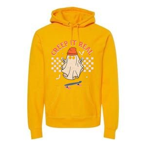 Creep It Real Skateboarding Ghost Retro Halloween Costume Premium Hoodie