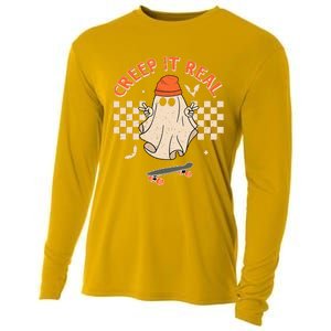 Creep It Real Skateboarding Ghost Retro Halloween Costume Cooling Performance Long Sleeve Crew