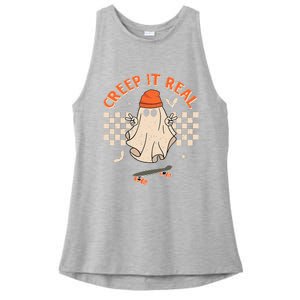 Creep It Real Skateboarding Ghost Retro Halloween Costume Ladies PosiCharge Tri-Blend Wicking Tank